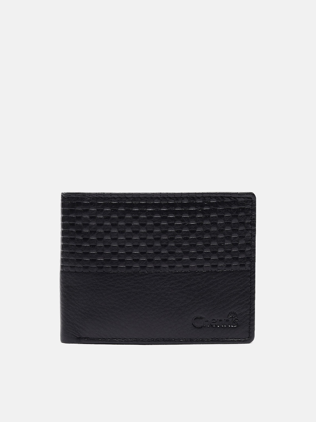 

Chennis Men Textured Leather Two Fold Wallet, Black