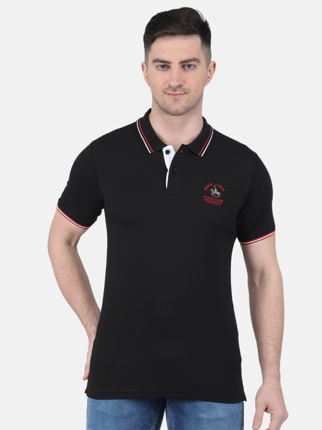 

Monte Carlo Polo Collar Cotton T-shirt, Black