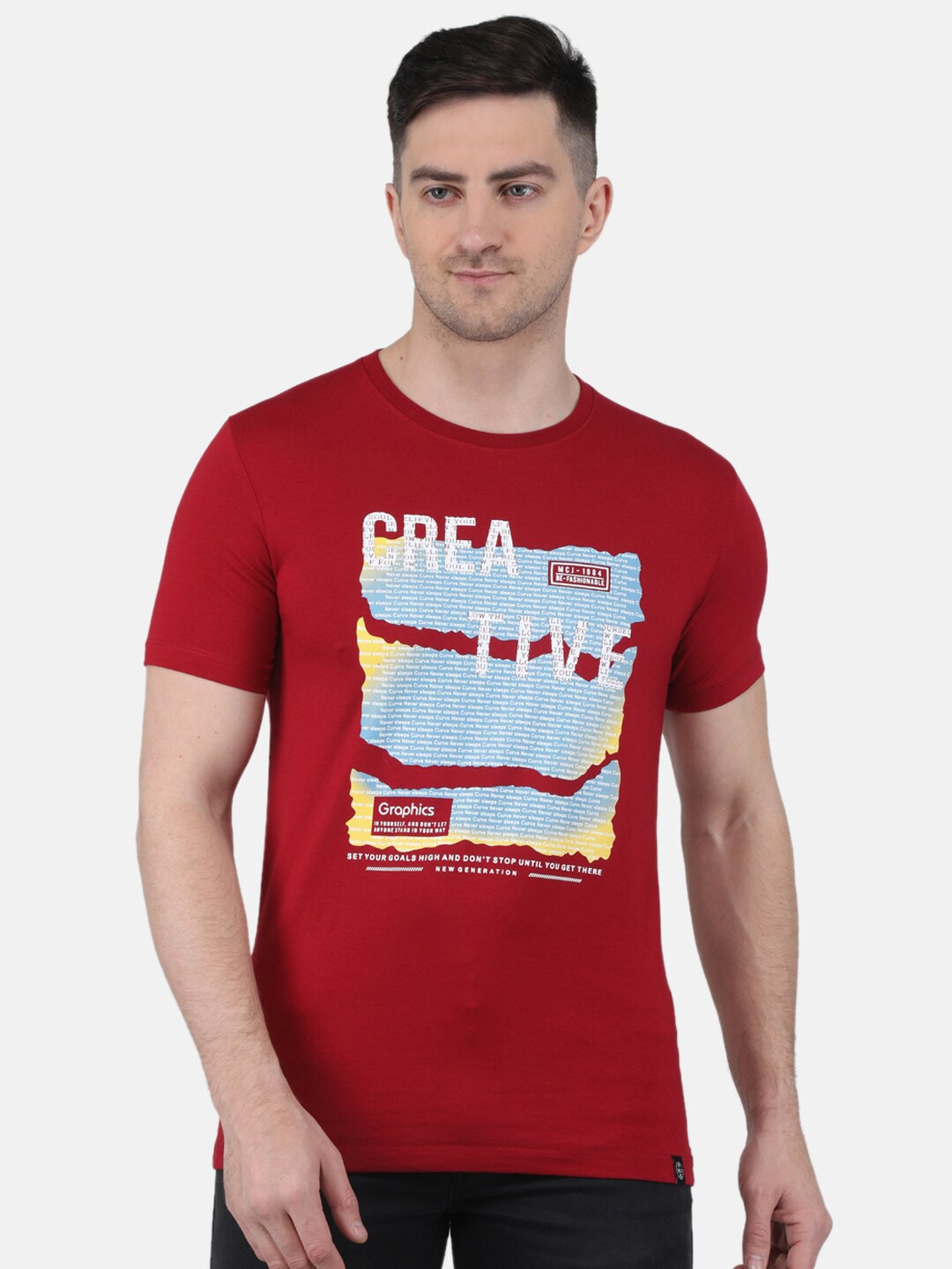 

Monte Carlo Graphic Printed Cotton T-shirt, Maroon