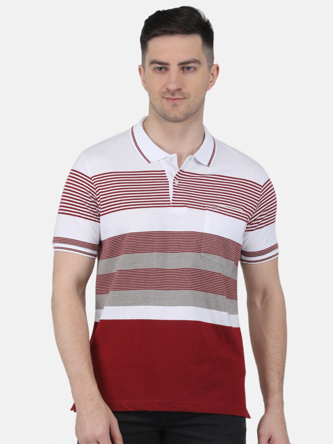 

Monte Carlo Striped Polo Collar T-shirt, Red