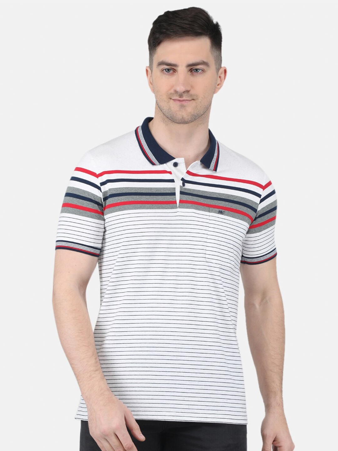 

Monte Carlo Striped Polo Collar Short Sleeves T-Shirt, White