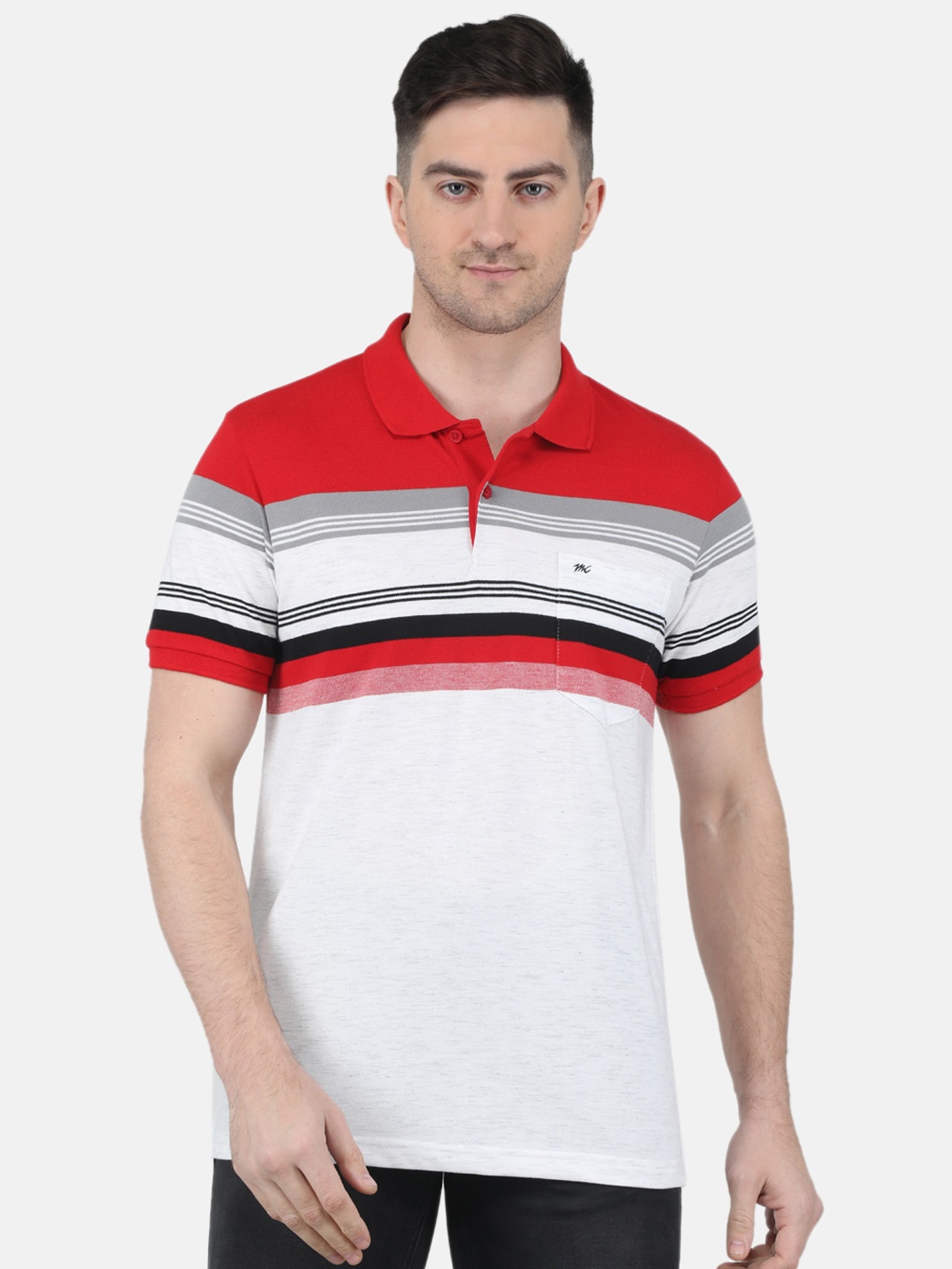 

Monte Carlo Striped Polo Collar Short Sleeves T-Shirt, Off white