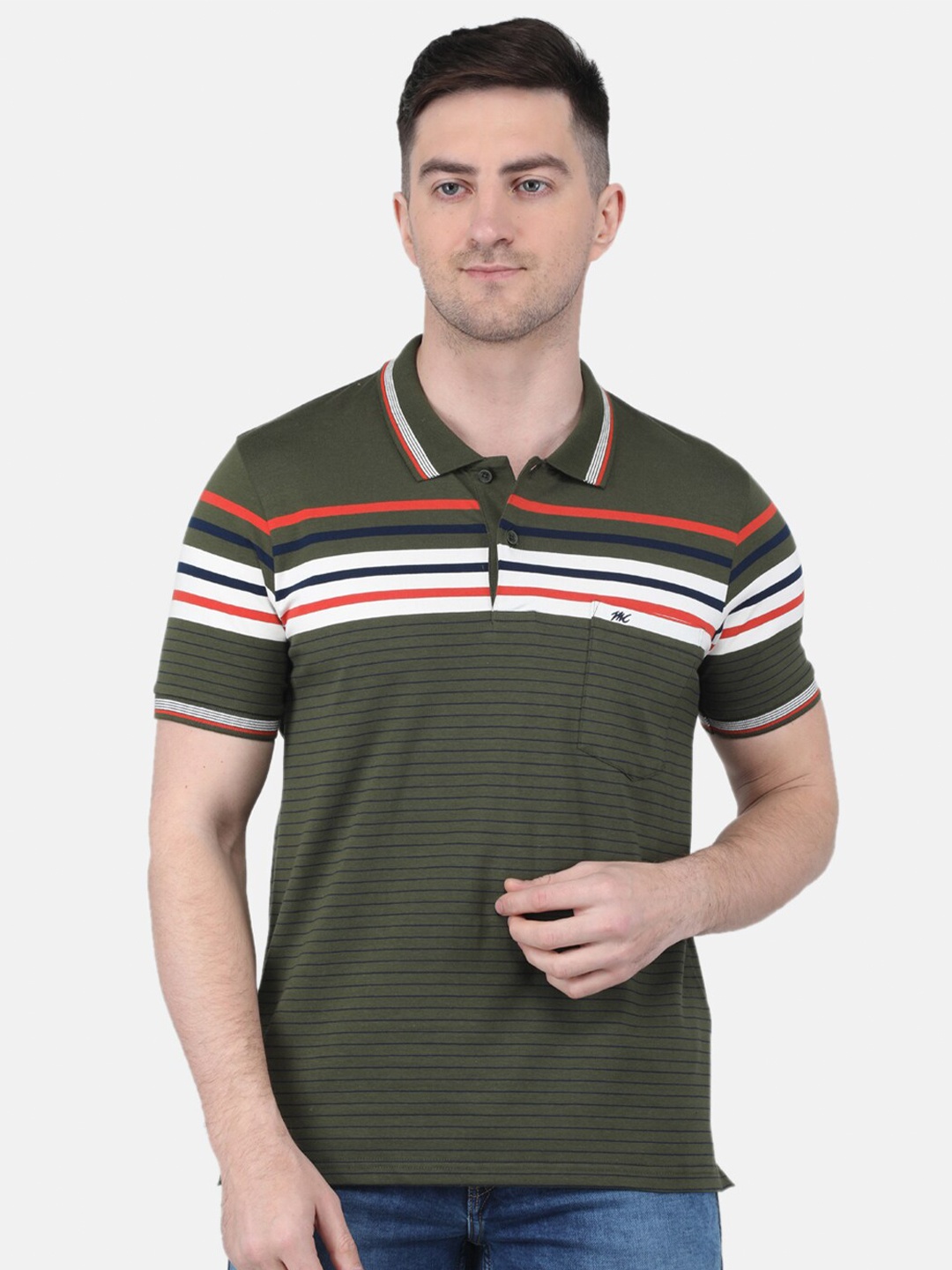 

Monte Carlo Striped Polo Collar Short Sleeves T-Shirt, Olive