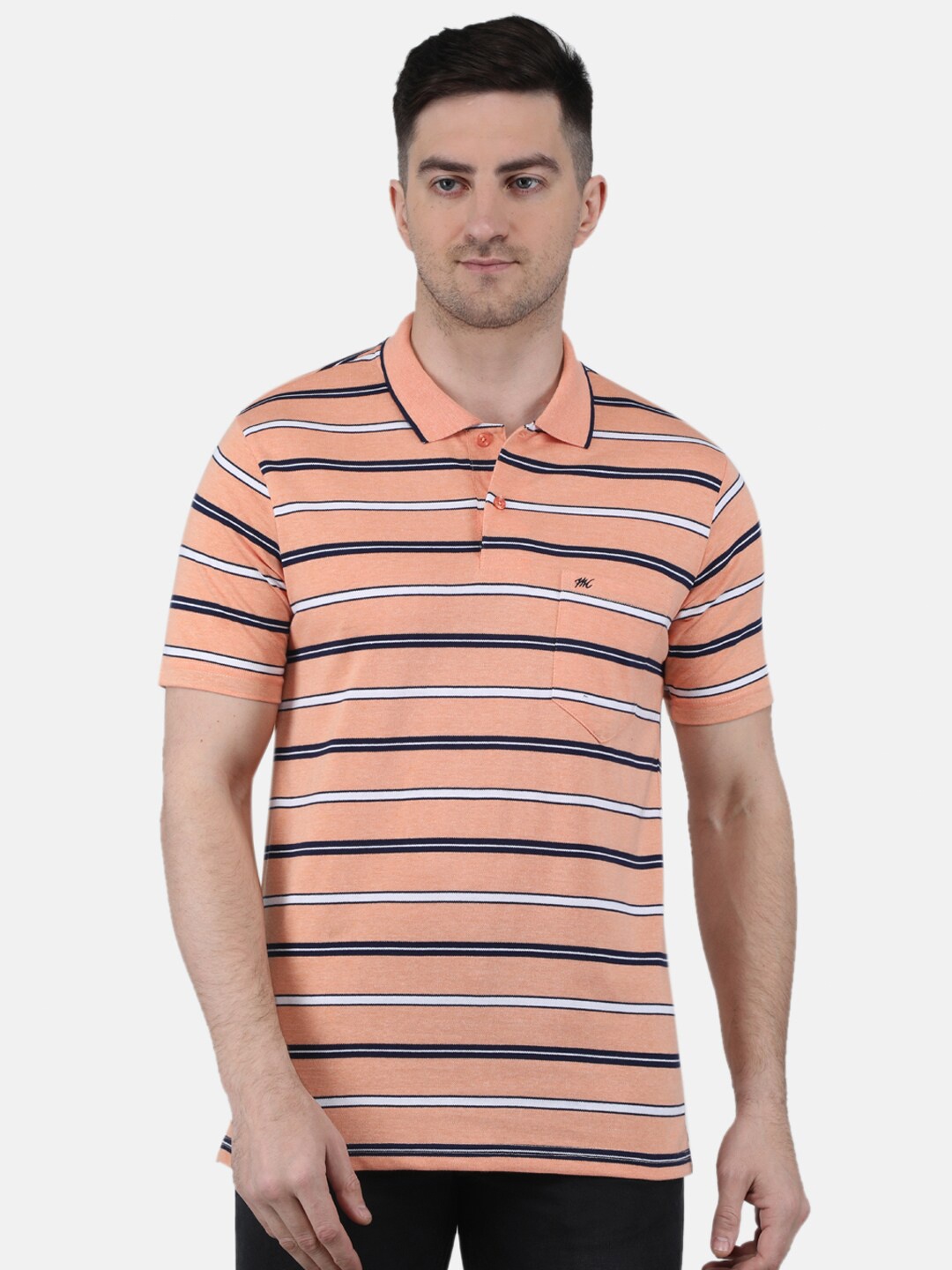 

Monte Carlo Striped Polo Collar Short Sleeves T-Shirt, Peach