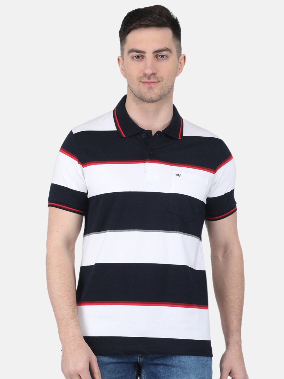 

Monte Carlo Striped Polo Collar Short Sleeves T-Shirt, Navy blue
