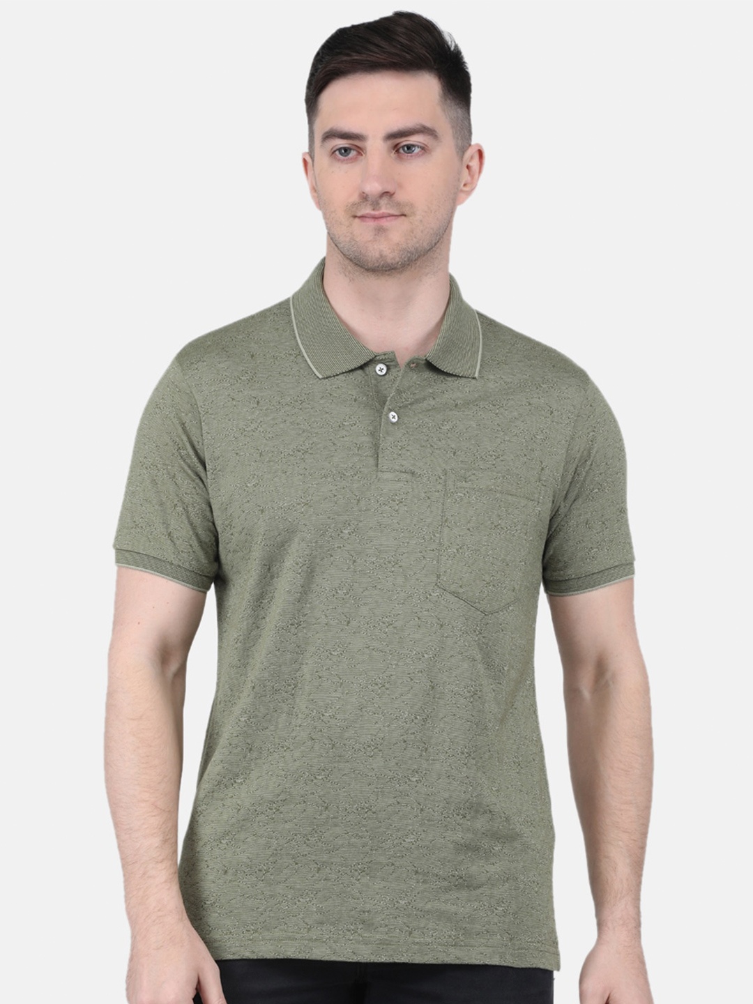 

Monte Carlo Abstract Printed Polo Collar T-shirt, Olive