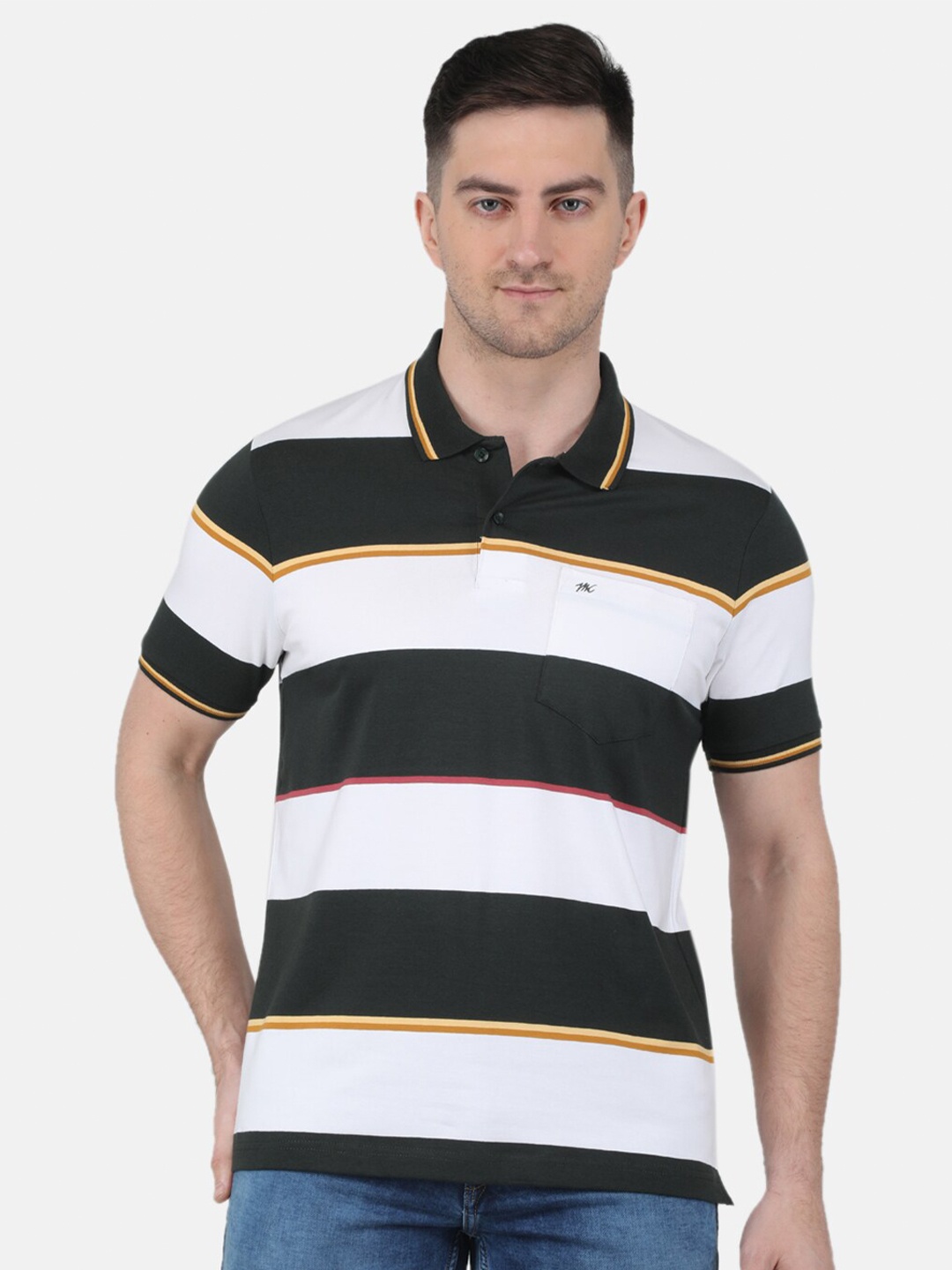 

Monte Carlo Striped Polo Collar T-shirt, Olive