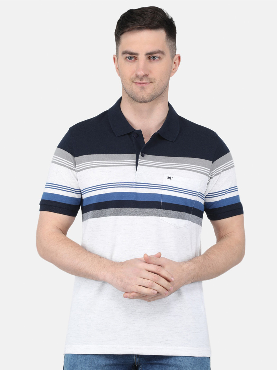

Monte Carlo Striped Polo Collar T-shirt, Navy blue
