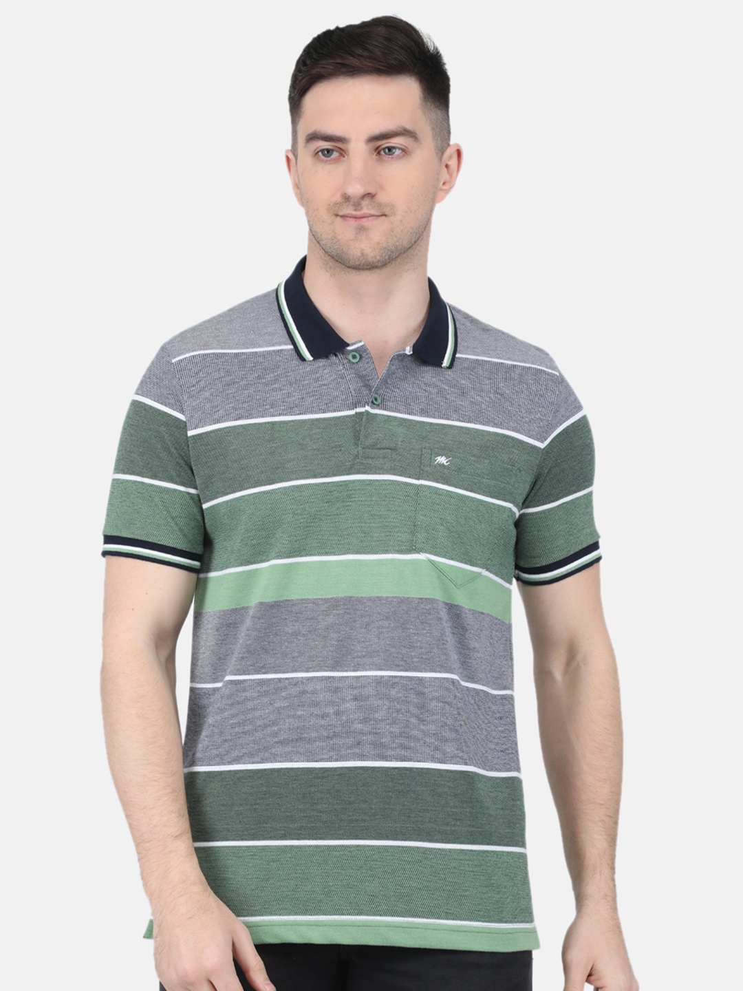 

Monte Carlo Striped Polo Collar T-shirt, Green