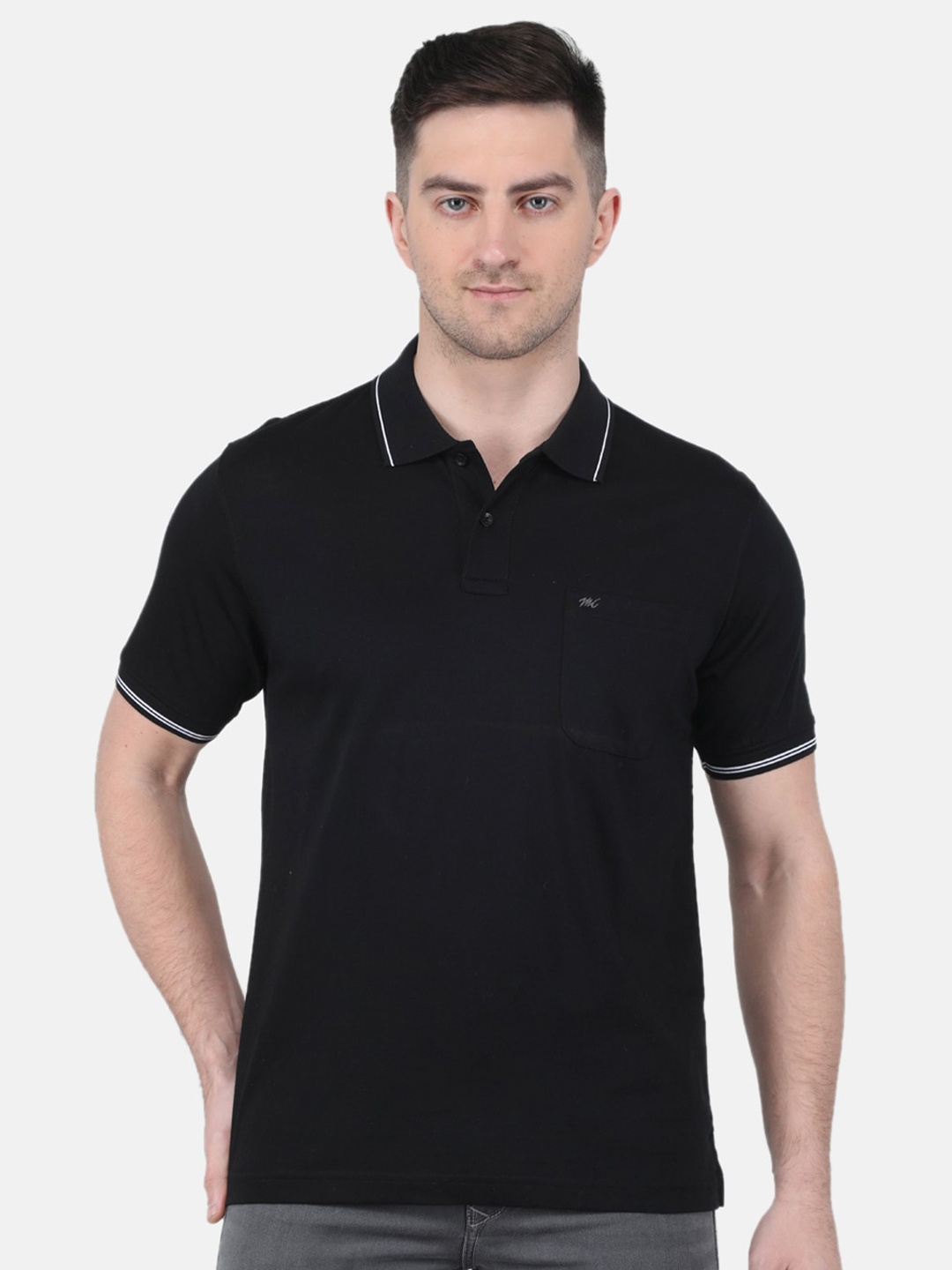 

Monte Carlo Polo Collar Cotton T-shirt, Black