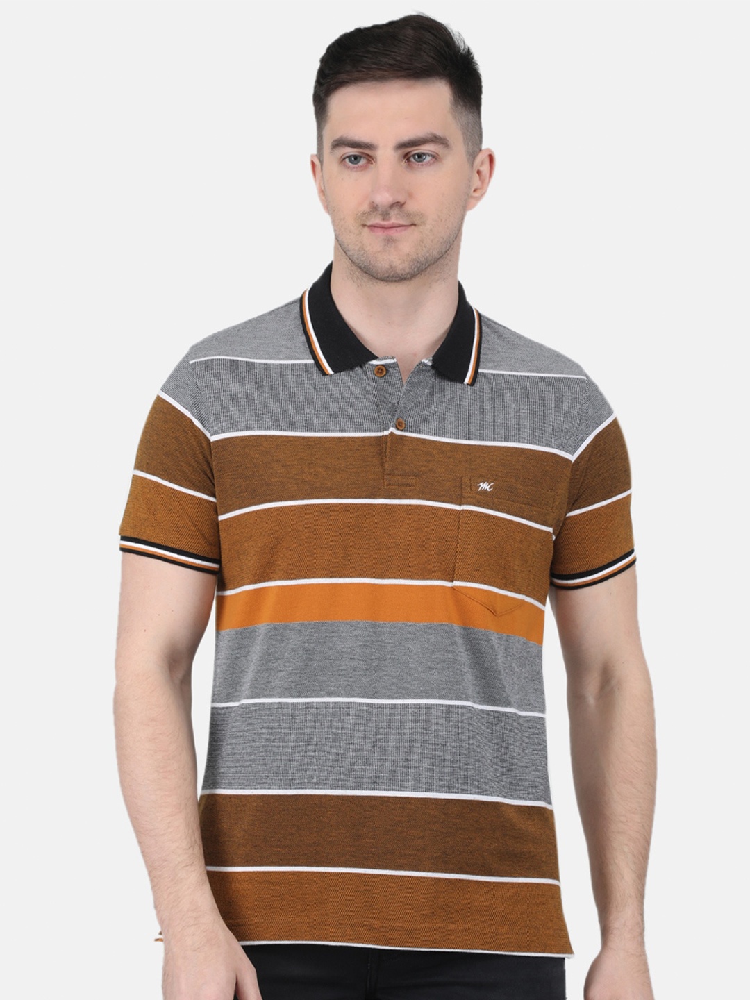 

Monte Carlo Striped Polo Collar T-shirt, Mustard