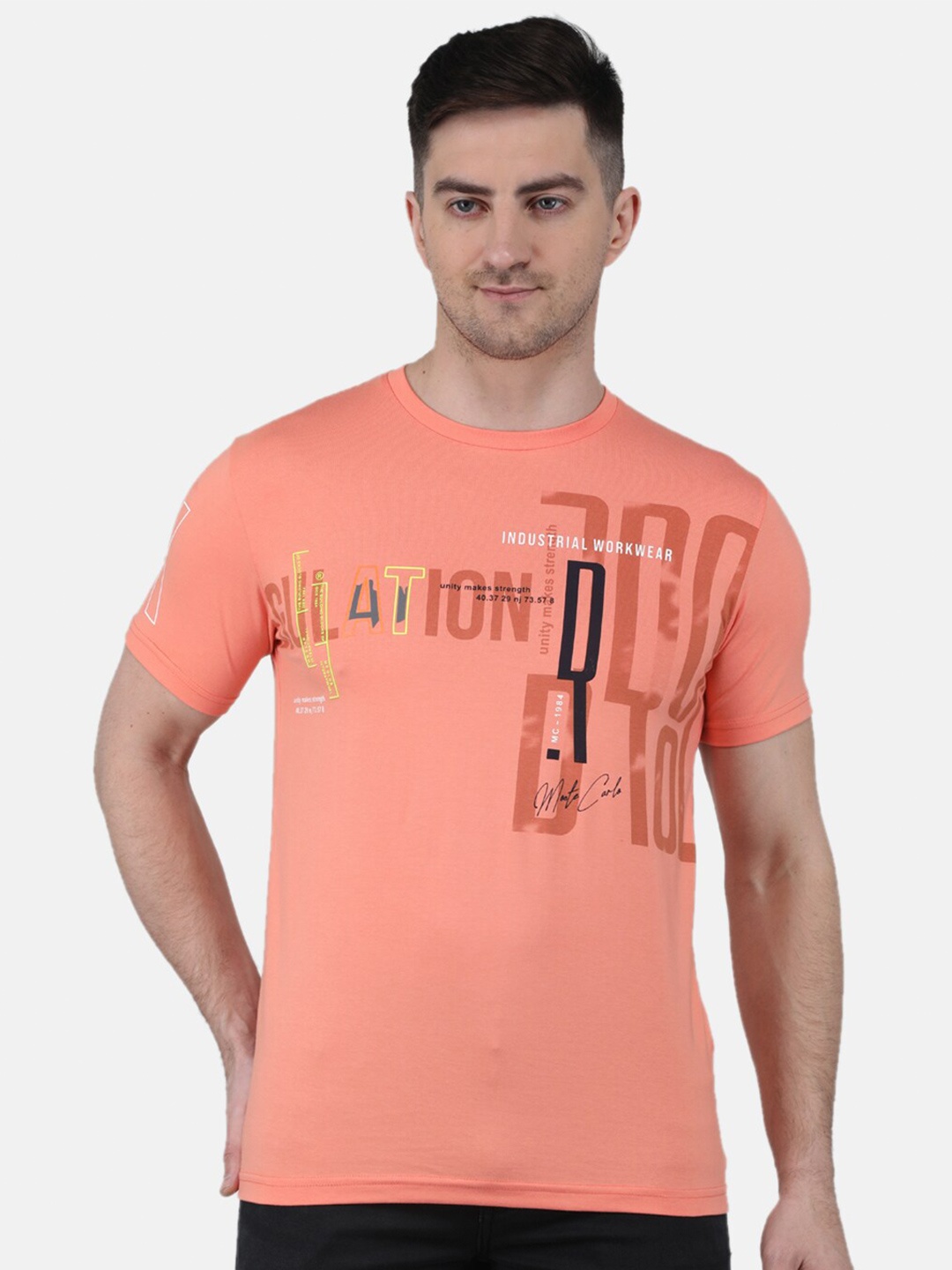 

Monte Carlo Typography Printed Slim Fit T-shirt, Peach