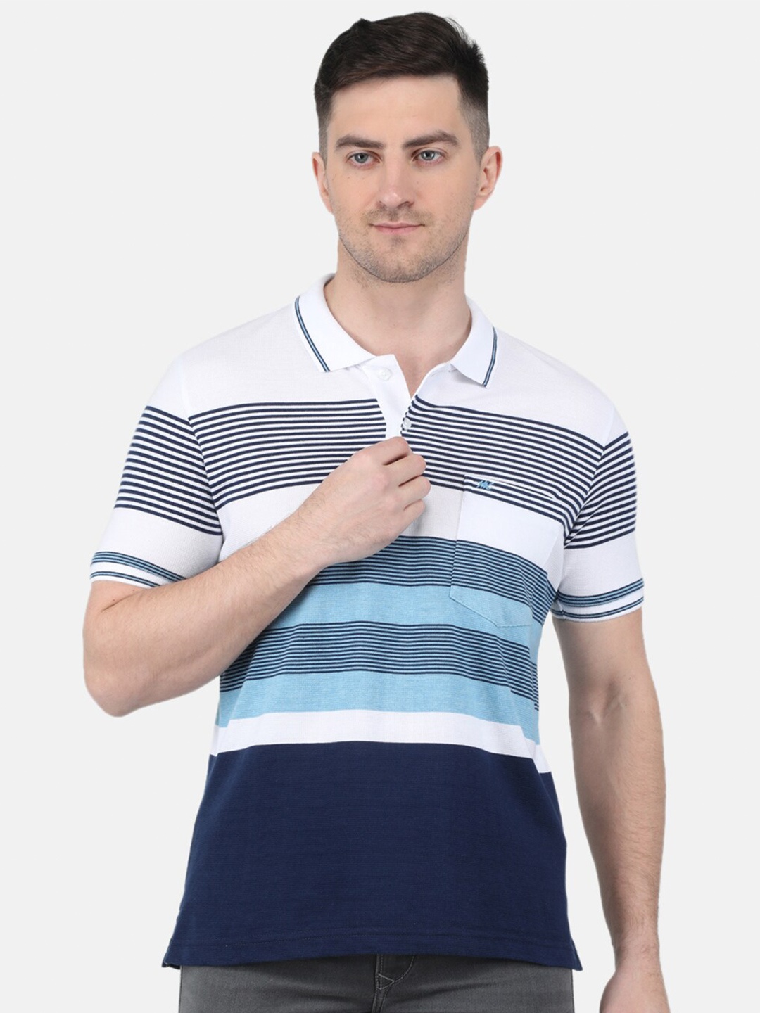 

Monte Carlo Striped Polo Collar T-shirt, Navy blue