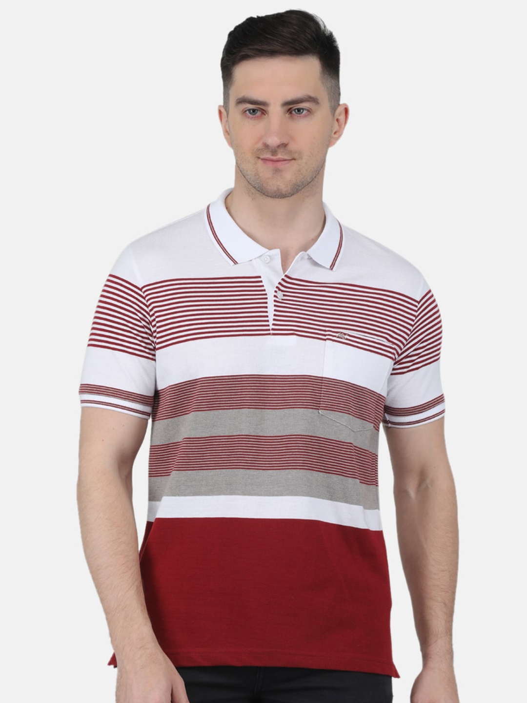 

Monte Carlo Striped Polo Collar T-shirt, Red