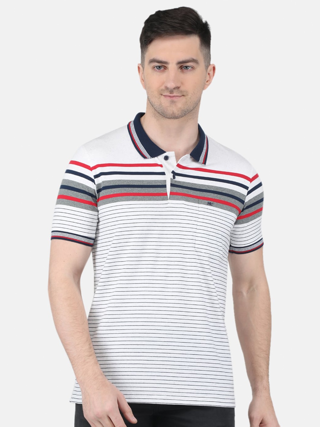 

Monte Carlo Plus Size Striped Polo Collar T-shirt, Grey