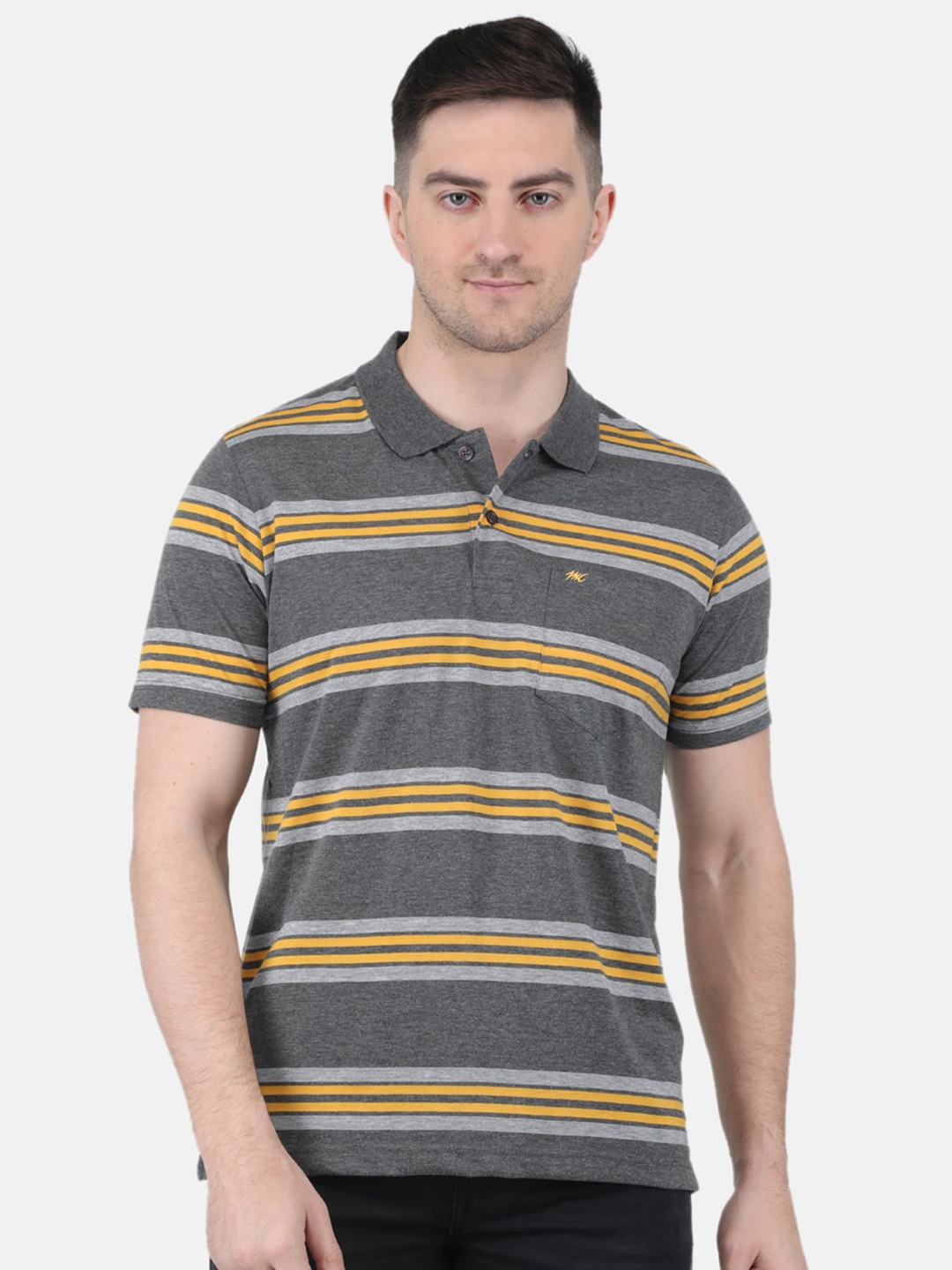 

Monte Carlo Striped Polo Collar T-shirt, Grey