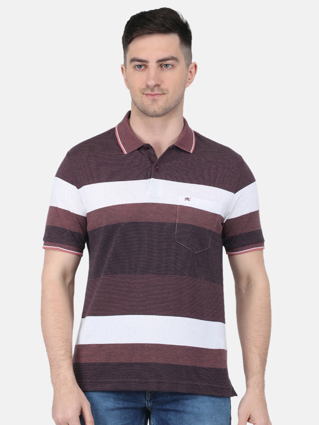 

Monte Carlo Striped Polo Collar T-shirt, White