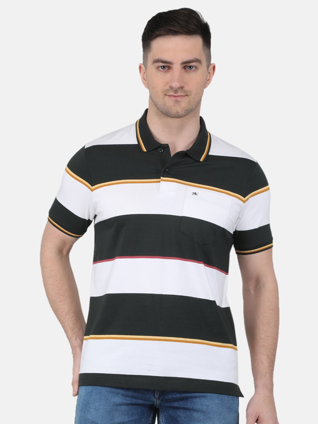 

Monte Carlo Striped Polo Collar T-shirt, Olive
