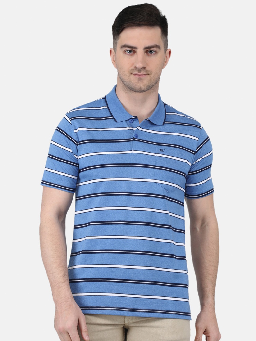 

Monte Carlo Striped Polo Collar T-shirt, Blue