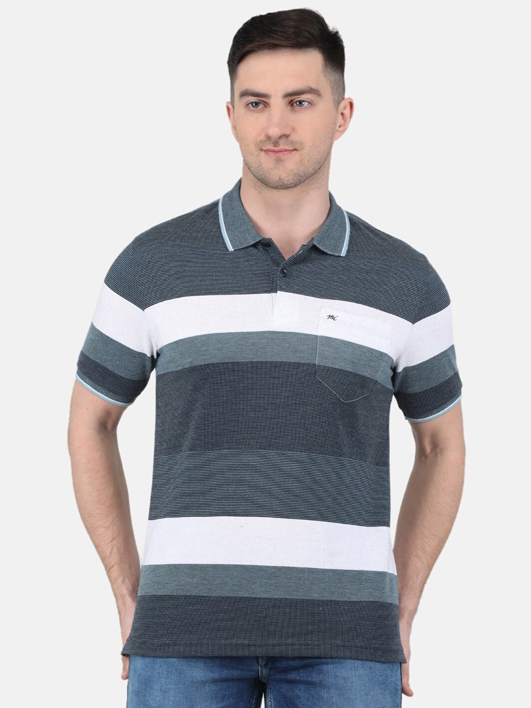 

Monte Carlo Striped Polo Collar Short Sleeve T-shirt, Blue