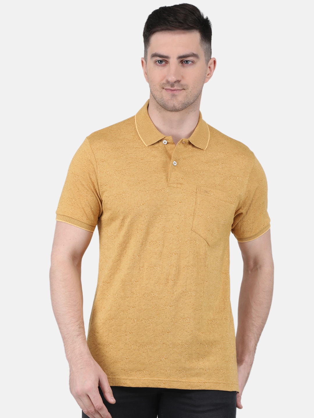 

Monte Carlo Self Design Polo Collar Short Sleeve T-shirt, Mustard