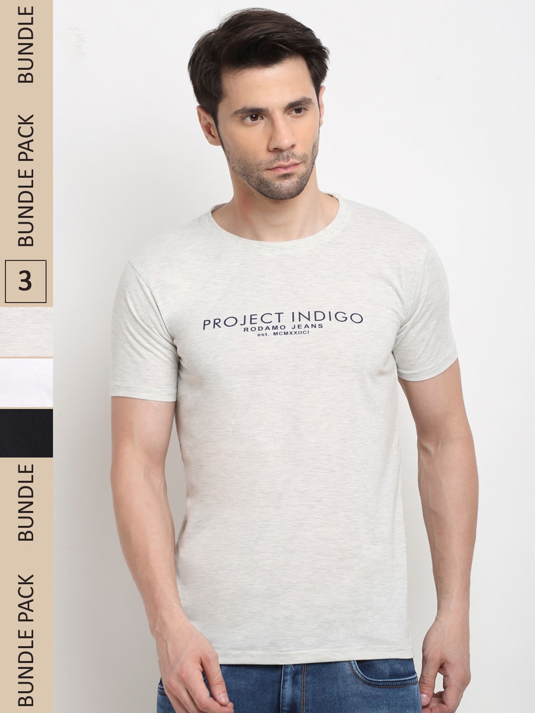 

Rodamo Pack Of 3 Typography Printed Cotton Slim Fit T-shirt, White
