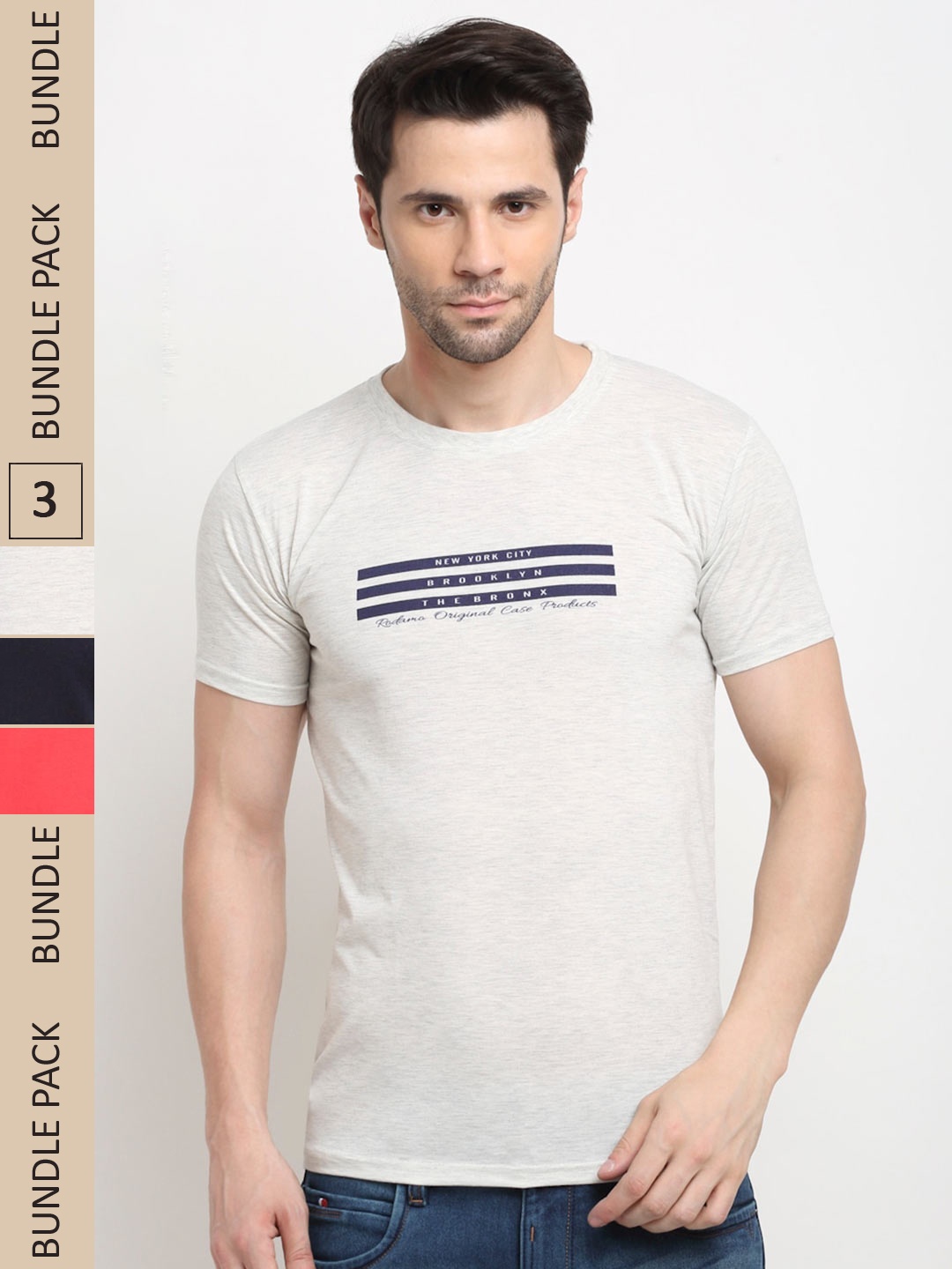 

Rodamo Pack Of 3 Typography Printed Cotton Slim Fit T-shirt, Red