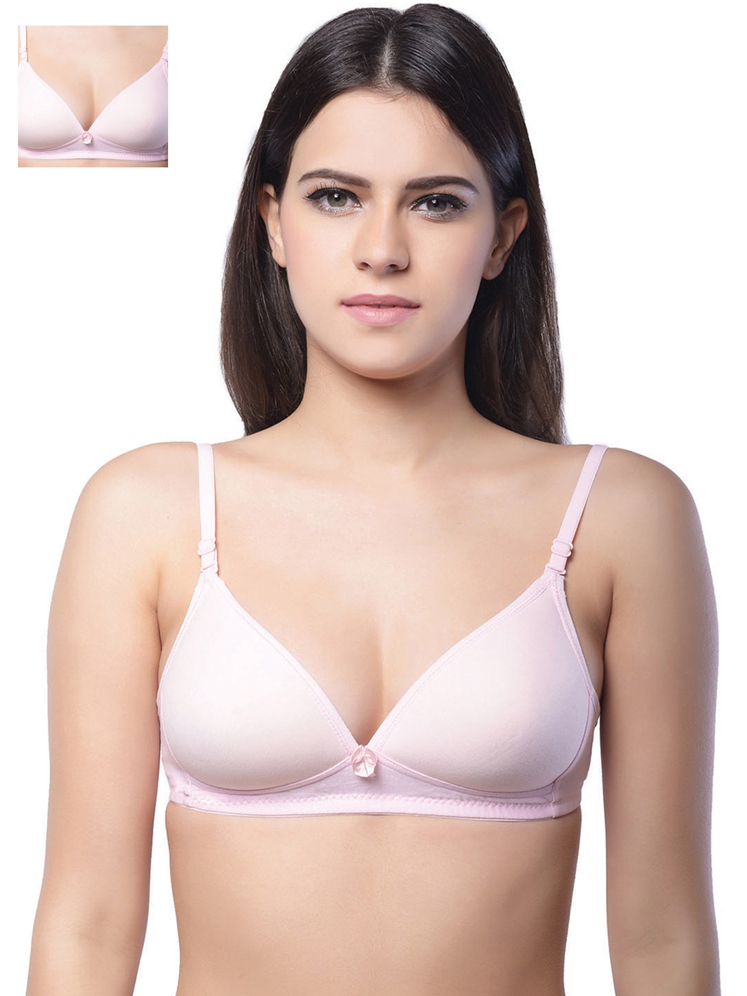

Lady Lyka Pack of 2 Non-Wired Lightly Padded T-shirt Bras BREEZE-PNK-2CMB, Pink