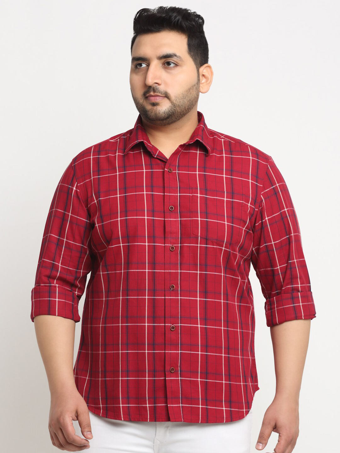 

plusS Plus Size Tartan Checks Cotton Casual Shirt, Red