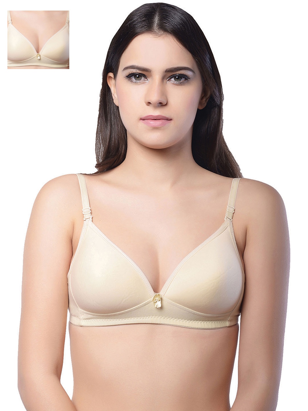 

Lady Lyka Pack of 2 Non-Wired Lightly Padded T-shirt Bras BREEZE-SKN-2CMB, Beige