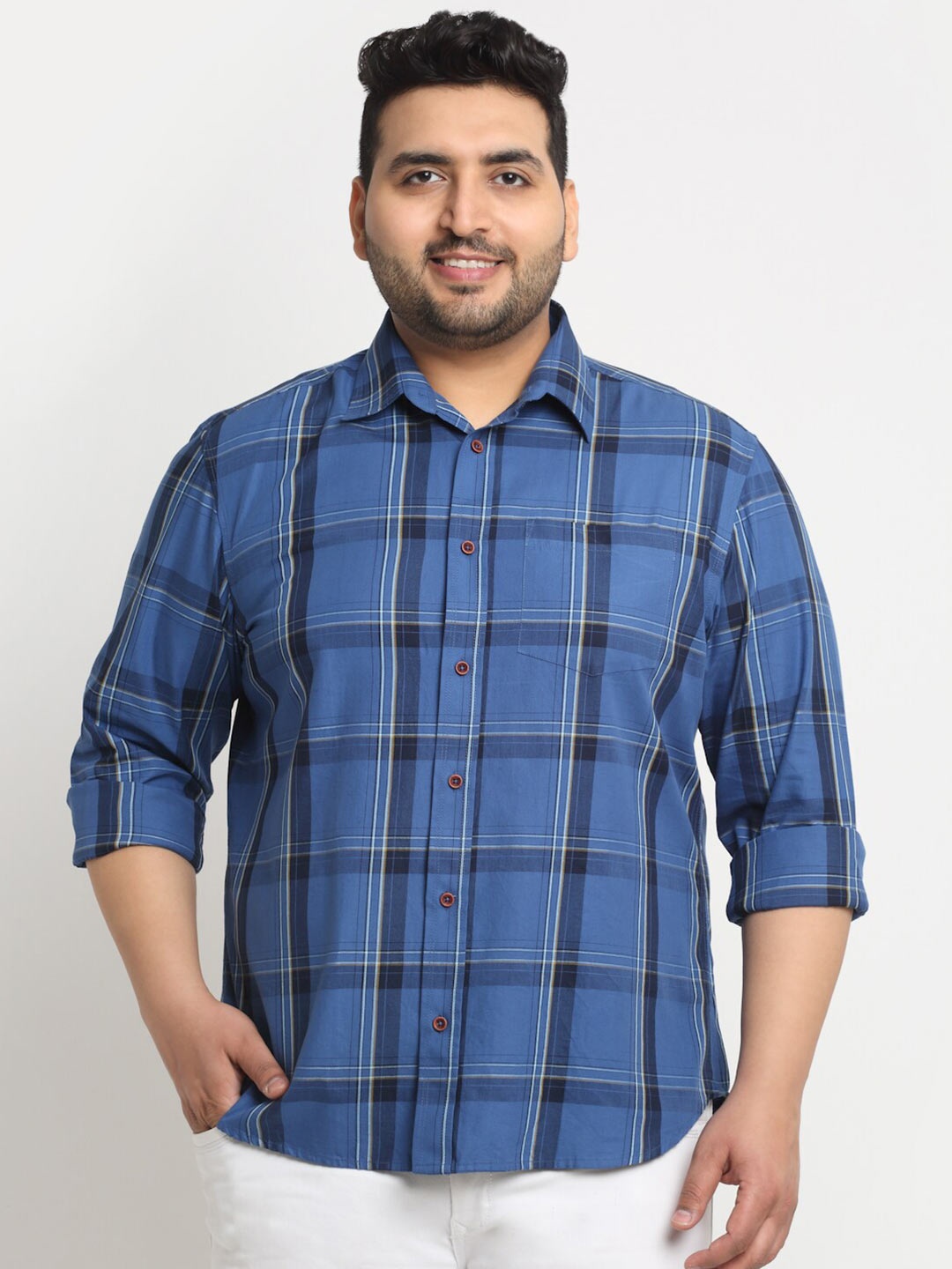 

plusS Plus Size Tartan Checks Cotton Casual Shirt, Blue