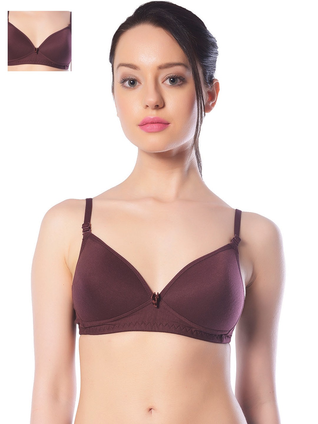 

Lady Lyka Pack of 2 Non-Wired Lightly Padded T-shirt Bras BREEZE-WHN-2CMB, Burgundy