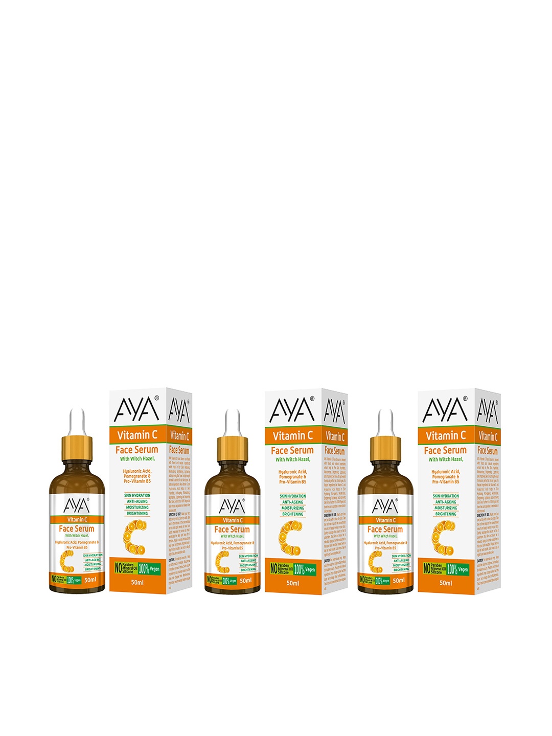 

AYA Set Of 3 Vitamin C Face Serum For Skin Skin Hydration & Anti-Ageing 50 ml Each, White