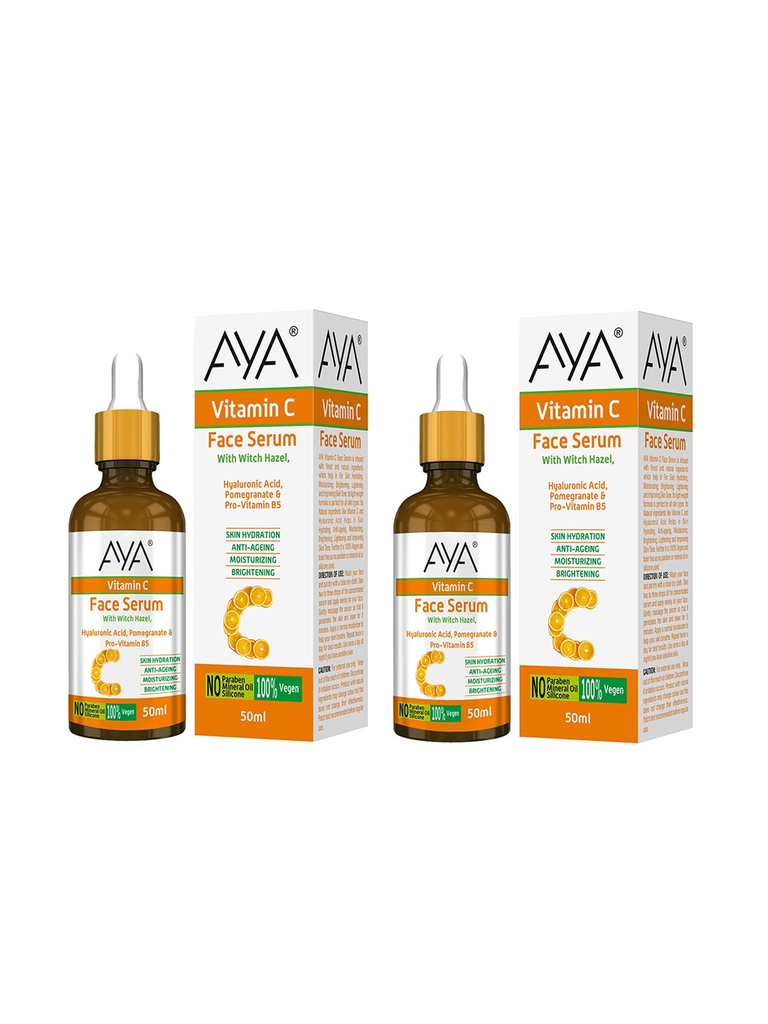 

AYA Set Of 2 Vitamin C Face Serum For Skin Skin Hydration & Anti-Ageing 50 ml Each, White