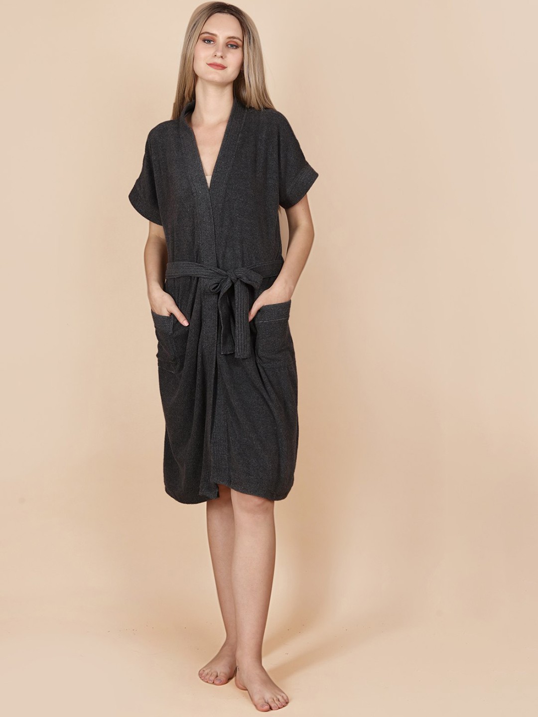 

ASPORA 260 GSM Terry Cotton Bath Robe, Charcoal