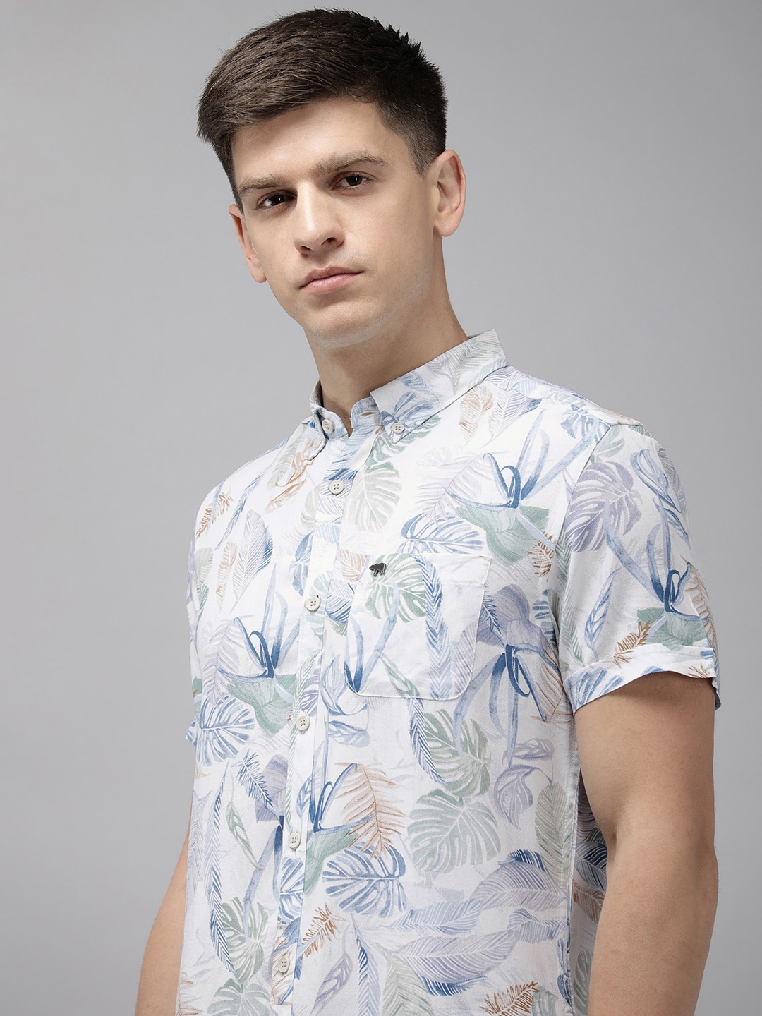 

THE BEAR HOUSE Slim Fit Floral Printed Opaque Casual Shirt, White