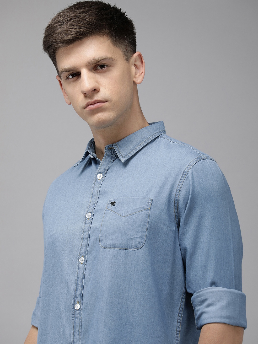 

THE BEAR HOUSE Slim Fit Opaque Casual Shirt, Blue