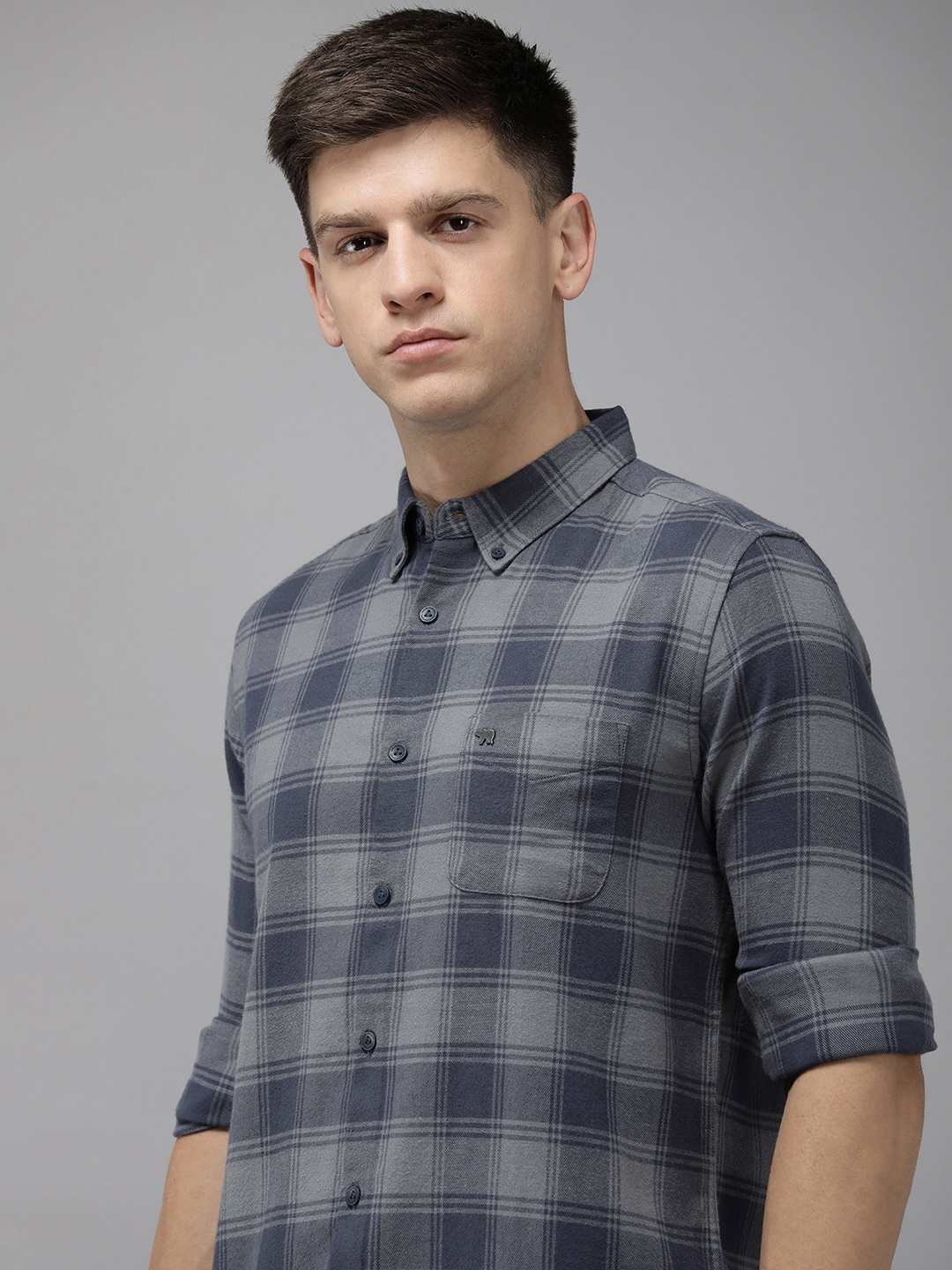 

THE BEAR HOUSE Slim Fit Tartan Checks Opaque Casual Shirt, Grey