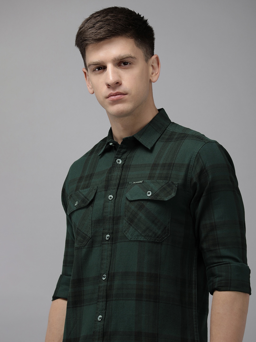 

THE BEAR HOUSE Slim Fit Tartan Checks Opaque Casual Shirt, Green