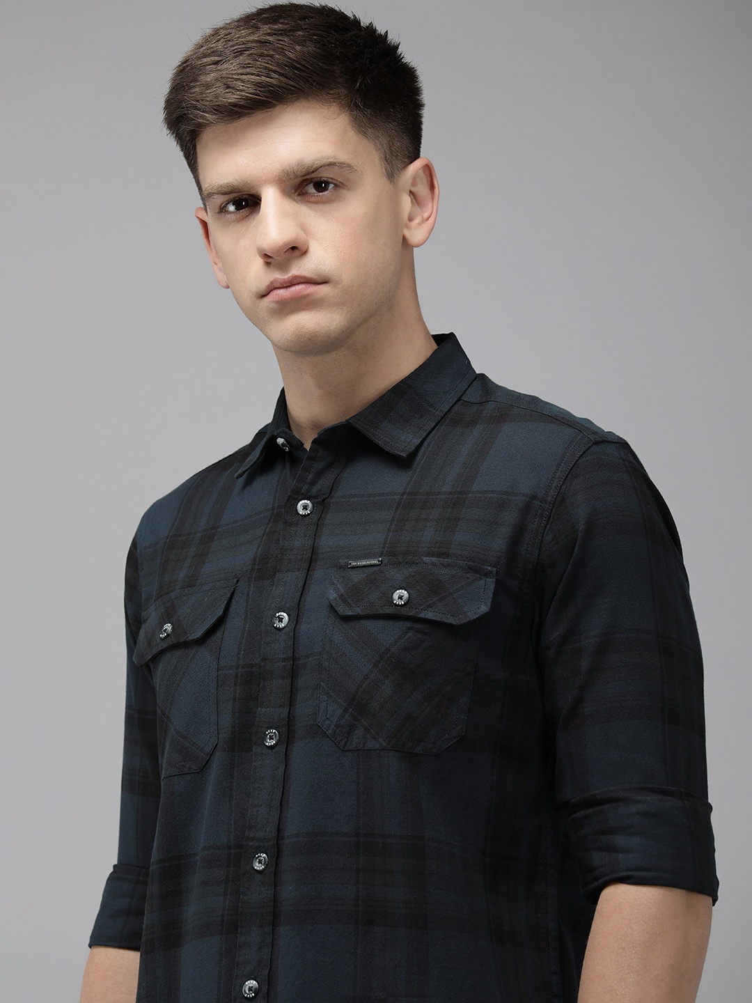 

THE BEAR HOUSE Slim Fit Tartan Checks Opaque Casual Shirt, Navy blue