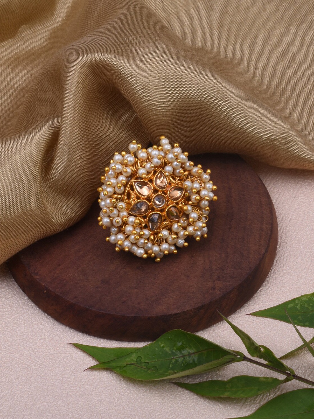 

STEORRA JEWELS Gold-Plated & Stone-Studded Finger Ring, White