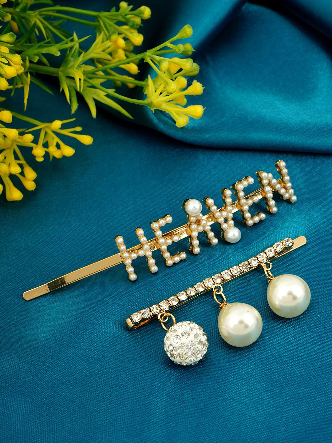 

Ferosh Women Set of 2 Embellished Bobby Pins, Gold