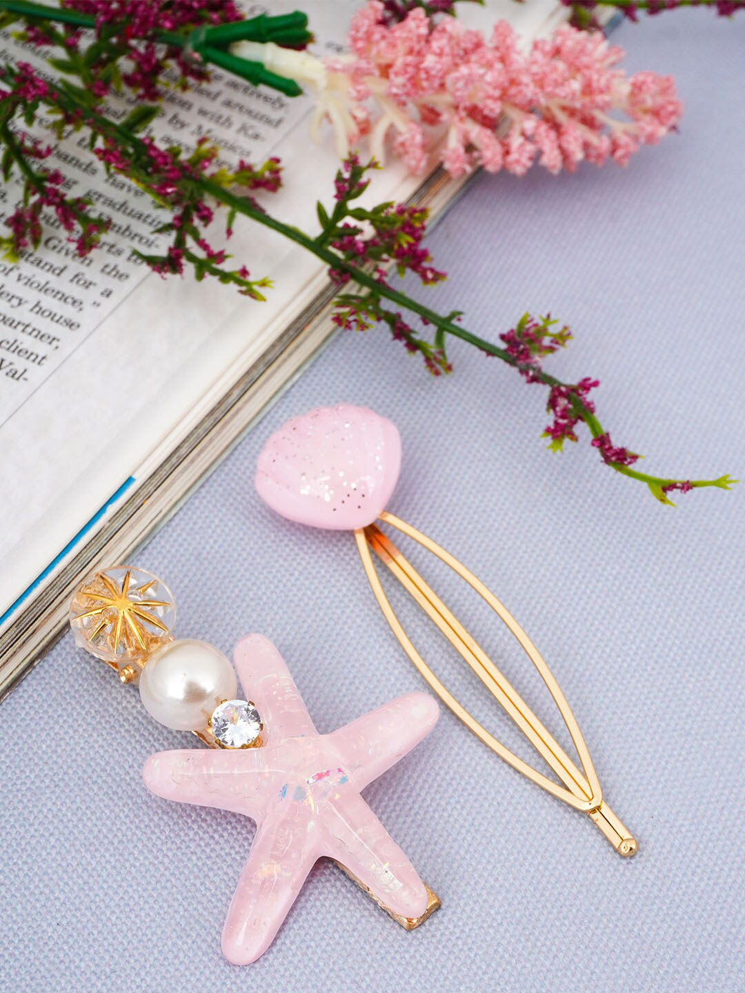 

Ferosh Women Set of 2 Embellished Bobby Pins, Pink
