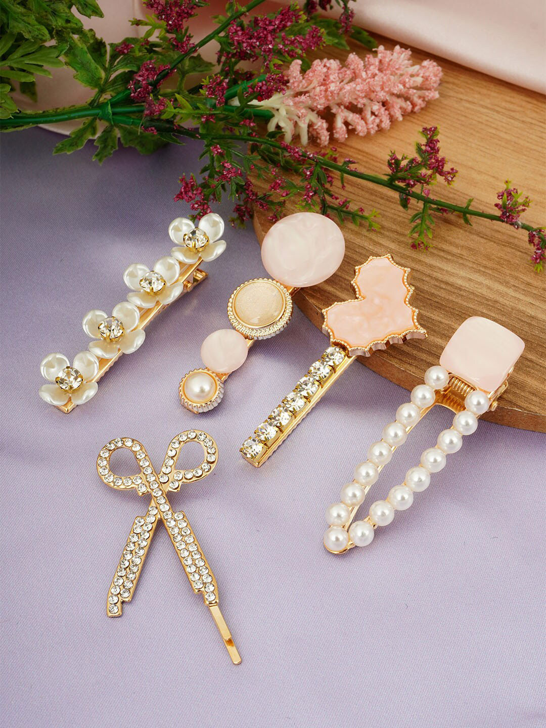 

Ferosh Women Set of 5 Embellished Bobby Pins, Pink
