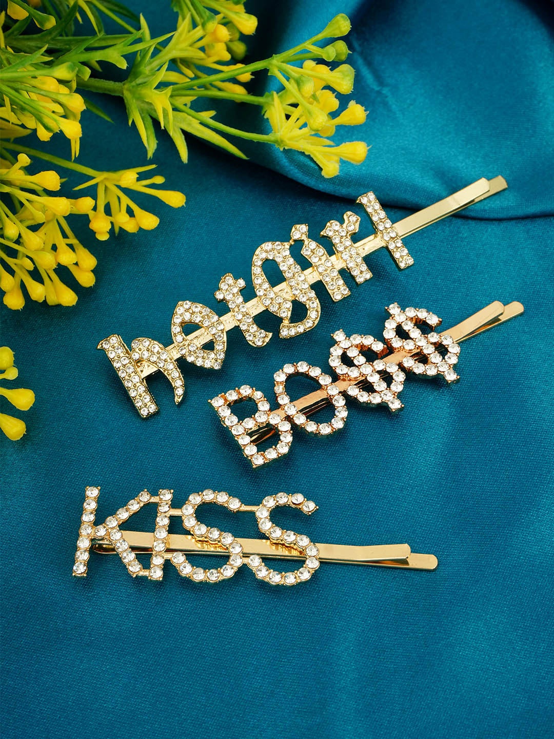 

Ferosh Women Set of 3 Embellished Bobby Pins, Gold