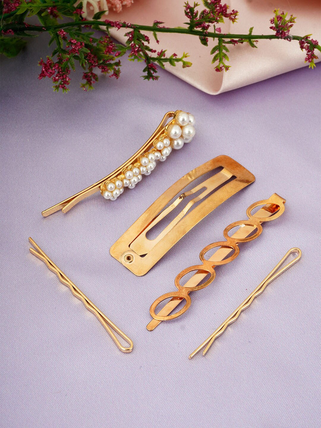 

Ferosh Women Set of 5 Embellished Bobby Pins, Gold