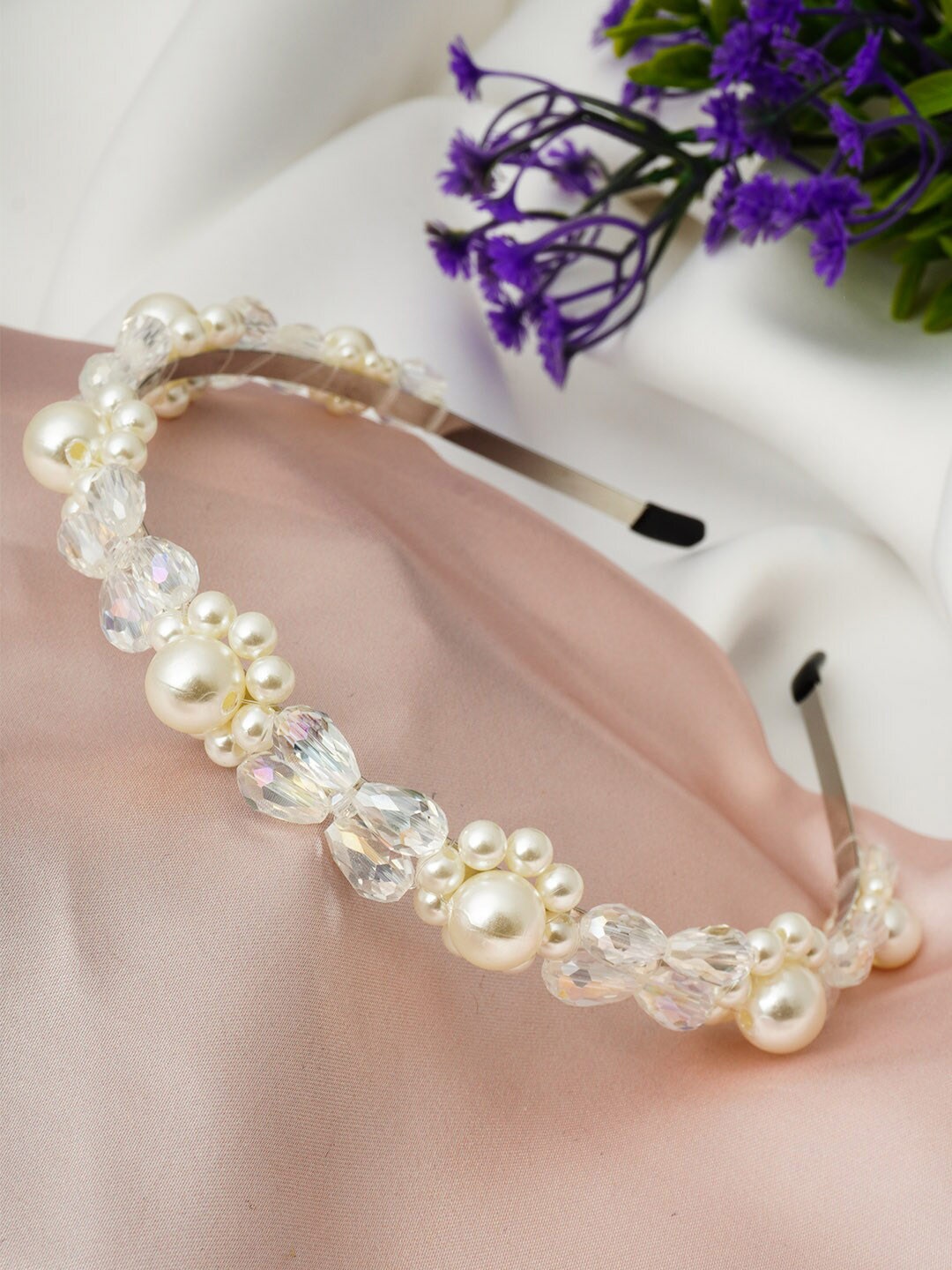 

Ferosh Women Embellished With Crystals & Pearls Hairband, White