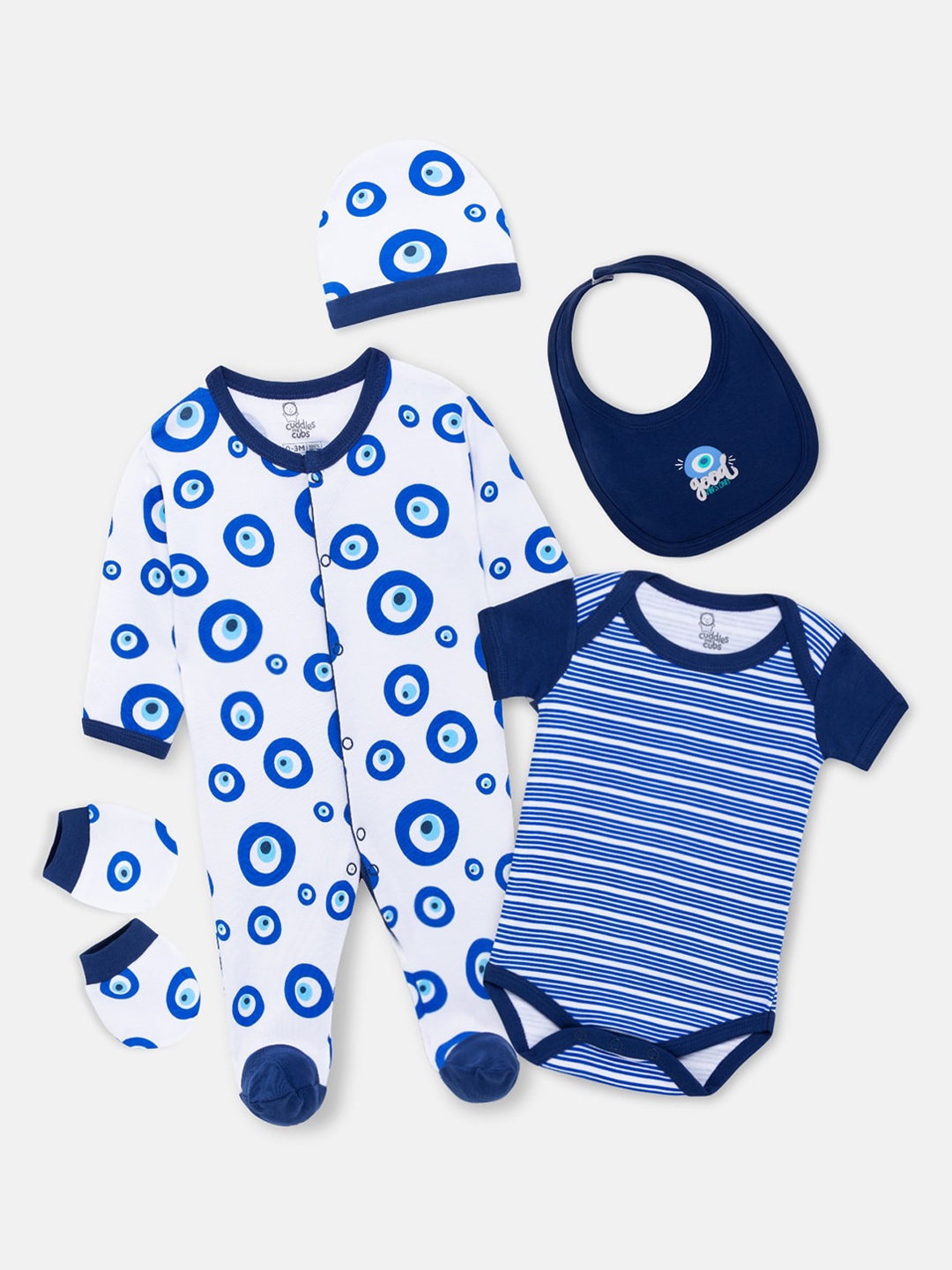 

Cuddles for Cubs Infants Pack of 5 Pure Cotton Baby Apparel Gift Set, Blue