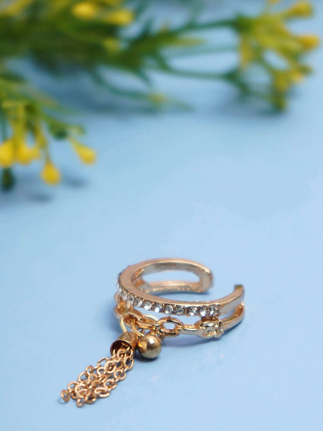 

Ferosh Gold-Plated Adjustable Chain Finger Ring, White