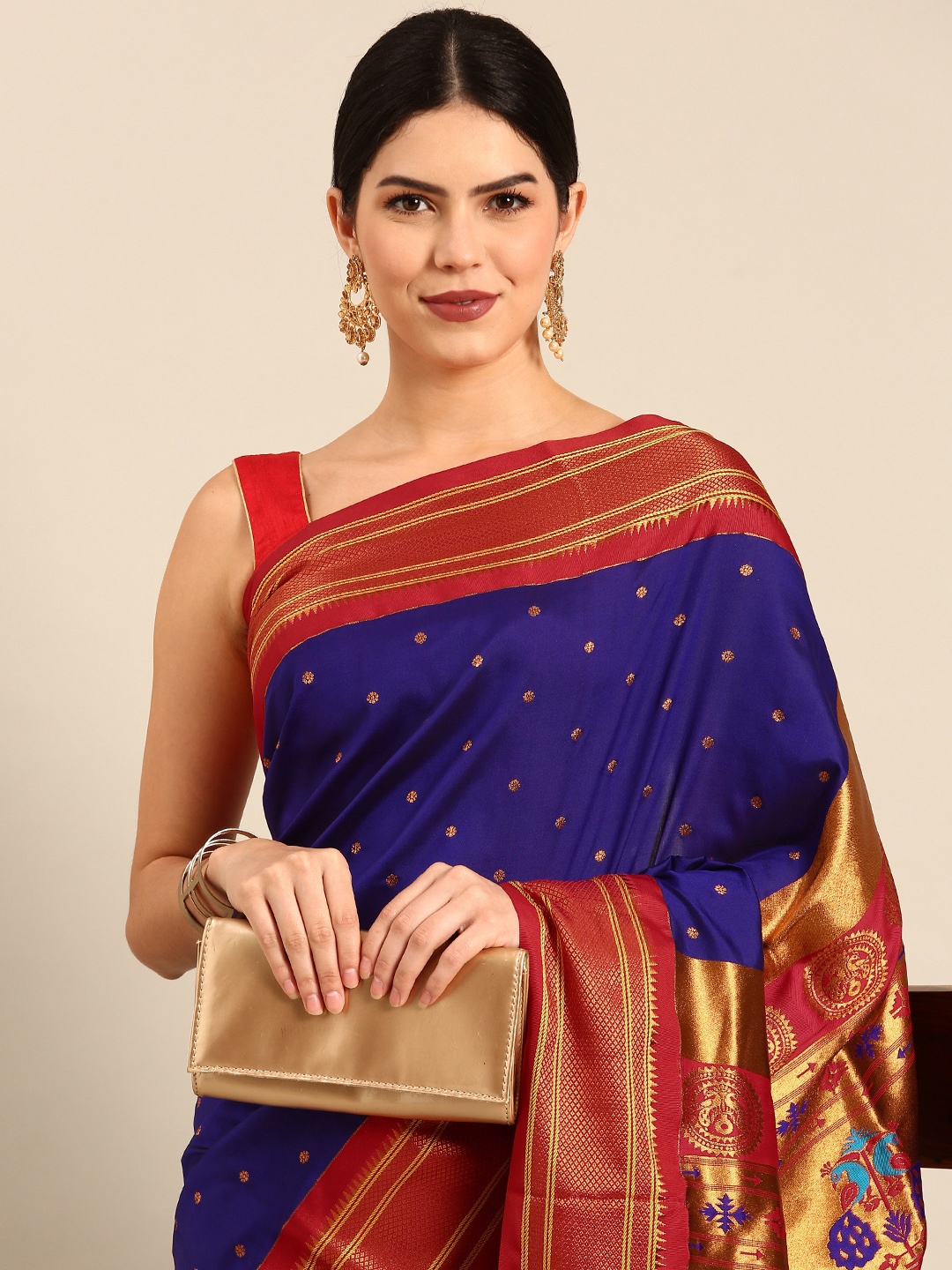 

Varkala Silk Sarees Ethnic Motifs Zari Silk Blend Paithani Saree, Violet